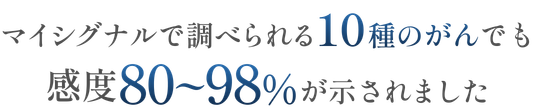 マイシグナルで調べられる10種のがんでも感度80〜98%が示されました